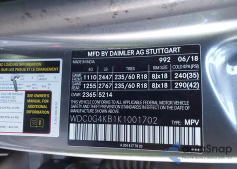 2019 Mercedes-Benz Glc 300 4Matic из США, поврежденный, VIN WDC0G4KB1K1001702